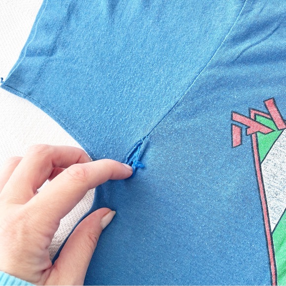 VINTAGE 1970s Blue Sailor Single Stitch T-Shirt All American Boys Anchor Bay - Picture 7 of 10